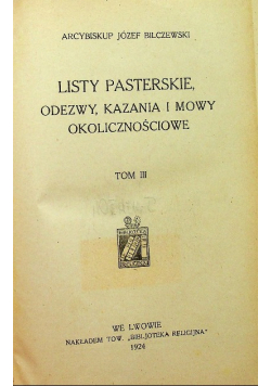 Listy pasterskie odezwy kazania i mowy okolicznościowe Tom III 1924 r.