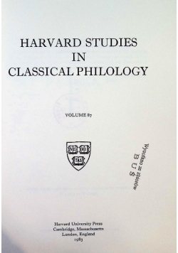 Harvard Studies in Classical Philology Volume 87