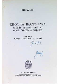 Krótka rozprawa między trzema osobami panem, wójtem a plebanem