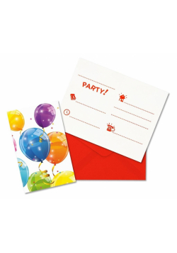 Zaproszenia z kopertą Sparkling Balloons 6 szt