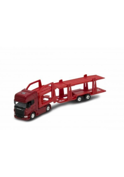 Tir Scania V8 R730 1:64 czerwona laweta WELLY