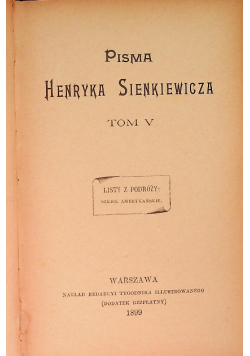 Sienkiewicz Pisma Tom V, 1899 r.