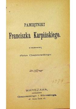 Pamiętniki Franciszka Karpińskiego 1898 r.