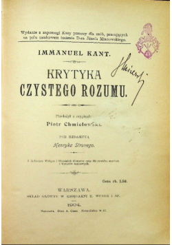 Krytyka czystego rozumu 1904 r.