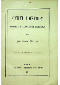 Cyryl i metody streszczenie najnowszych poszukiwań 1871 r.