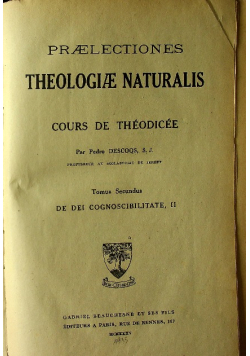 Praelectiones theologiae naturalis cours de theodicee 1935 r.