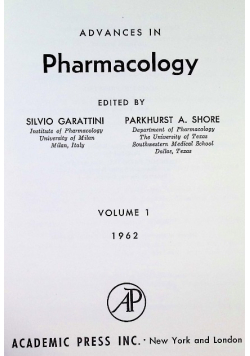 Advances in pharmacology Volume 1