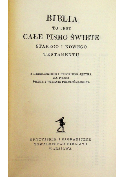 Biblia to jest całe Pismo Święte Starego i Nowego Testamentu