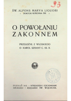 O Powołaniu Zakonnem 1916 r.