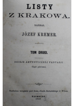 Listy z Krakowa Tom 2  1869 r