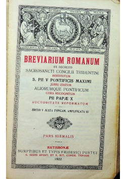 Breviarium Romanum Pars Hiemalis 1922 r.