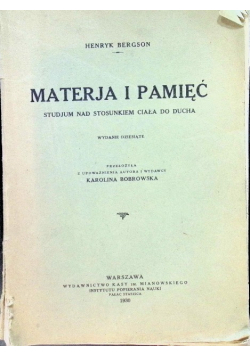Materja i pamięć 1930 r.
