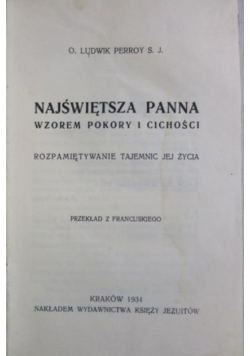 Najświętsza Panna wzorem pokory i cichości 1934 r.