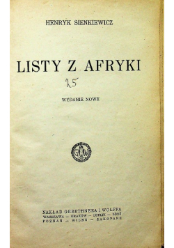 Listy z Afryki, 1923 r.