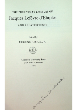 The Prefatory Epistles of Jacques Lefèvre d'Etaples and Related Texts