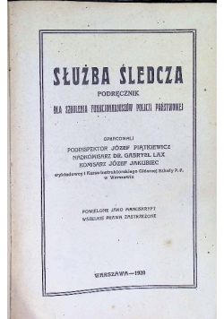 Służba śledcza, 1928 r.