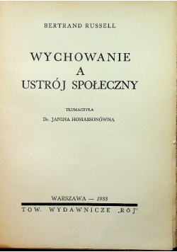 Wychowanie a ustrój społeczny 1933 r.