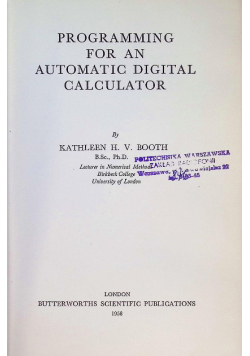 Programming for an Automatic Digital Calculator