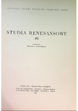 Studia renesansowe Tom 3