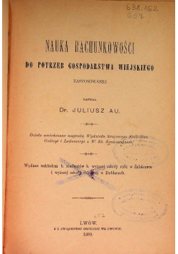 Nauka rachunkowości do potrzeb gospodarstwa wiejskiego 1889r.