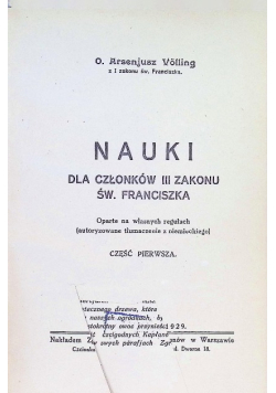 Nauki dla członków III Zakonu Św. Franciszka Część I 1929 r.