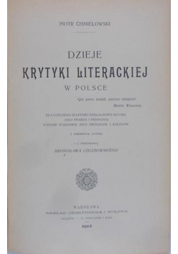 Dzieje Krytyki literackiej w Polsce 1902 r.
