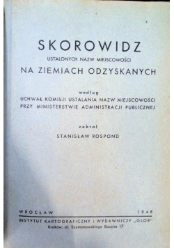Skorowidz ustalonych nazw miejscowości Część I 1948 r.