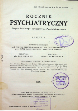 Rocznik psychjatryczny Zeszyt X 1929 r.