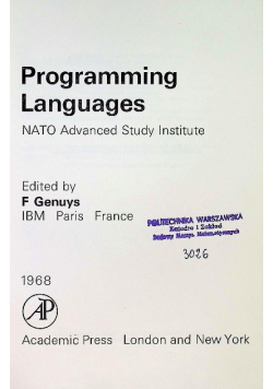 Programming Languages. NATO Advanced Study Institute