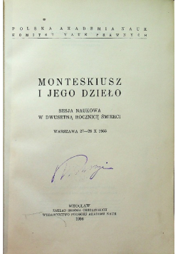 Monteskiusz i jego dzieło Sesja naukowa w dwusetną rocznicę śmierci