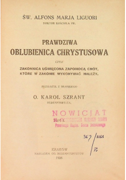 Prawdziwa Oblubienica Chrystusowa Tom I 1926 r.