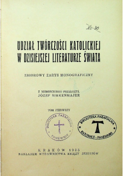 Udział twórczości katolickiej w dzisiejszej literaturze świata, 1935 r.