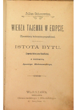 Wiedza tajemna w Egipcie Istota bytu 1898 r.