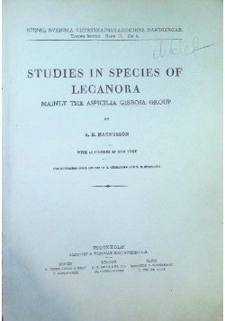 Studies in species of lacanora 1939 r