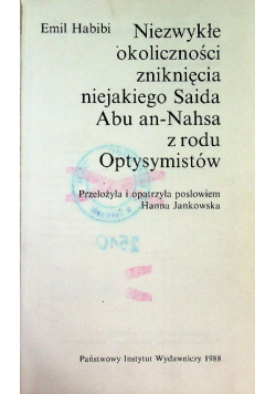 Niezwykłe okoliczności zniknięcia niejakiego Saida Abu an Nahsa z rodu Optysymistów