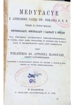 Medytacye z anielskiej nauki św. Tomasza D. K. B. 1793r.