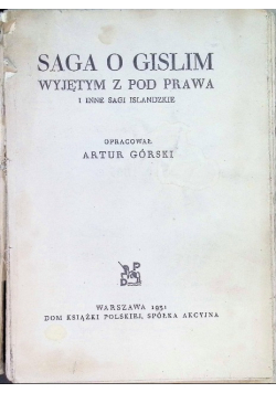 Saga o Gislim wyjętym z pod prawa i inne sagi islandzkie, 1931 r.