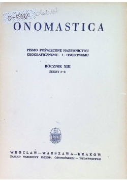 Onomastica Rocznik XIII Zeszyt 1 i 2