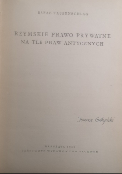 Rzymskie prawo prywatne na tle praw Antycznych
