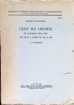 Ceny we Lwowie w latach 1701-1914 1934 r.