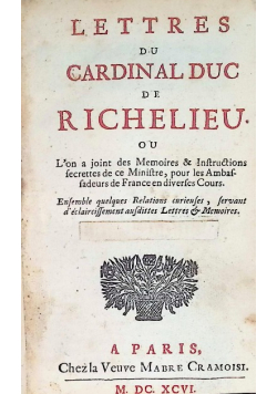 Lettres du Cardinal Duc de Richelieu, 1696 r.