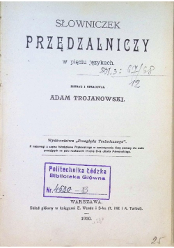 Słowniczek przędzalniczy 1910 r.