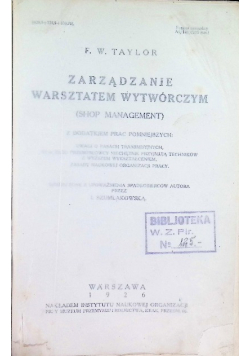 Zarządzanie warsztatem wytwórczym, 1926 r.