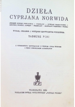 Dzieła Cyprjana Norwida 1934 r.