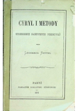 Cyryl i metody streszczenie najnowszych poszukiwań 1871 r.