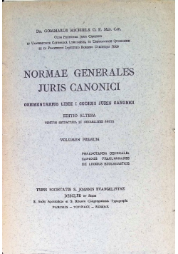 Normae generales juris canonici Volimen Primum 1949 r.