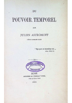 Du pouvoir temporel 1885 r.