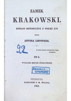 Zamek krakowski Tom II 1873 r.
