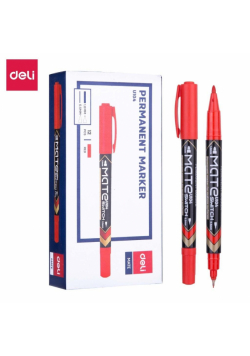 Marker permanentny dwustron. czerwony (12szt) DELI