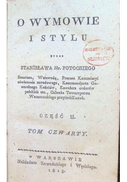 O wymowie i stylu Część II Tom IV 1815 r